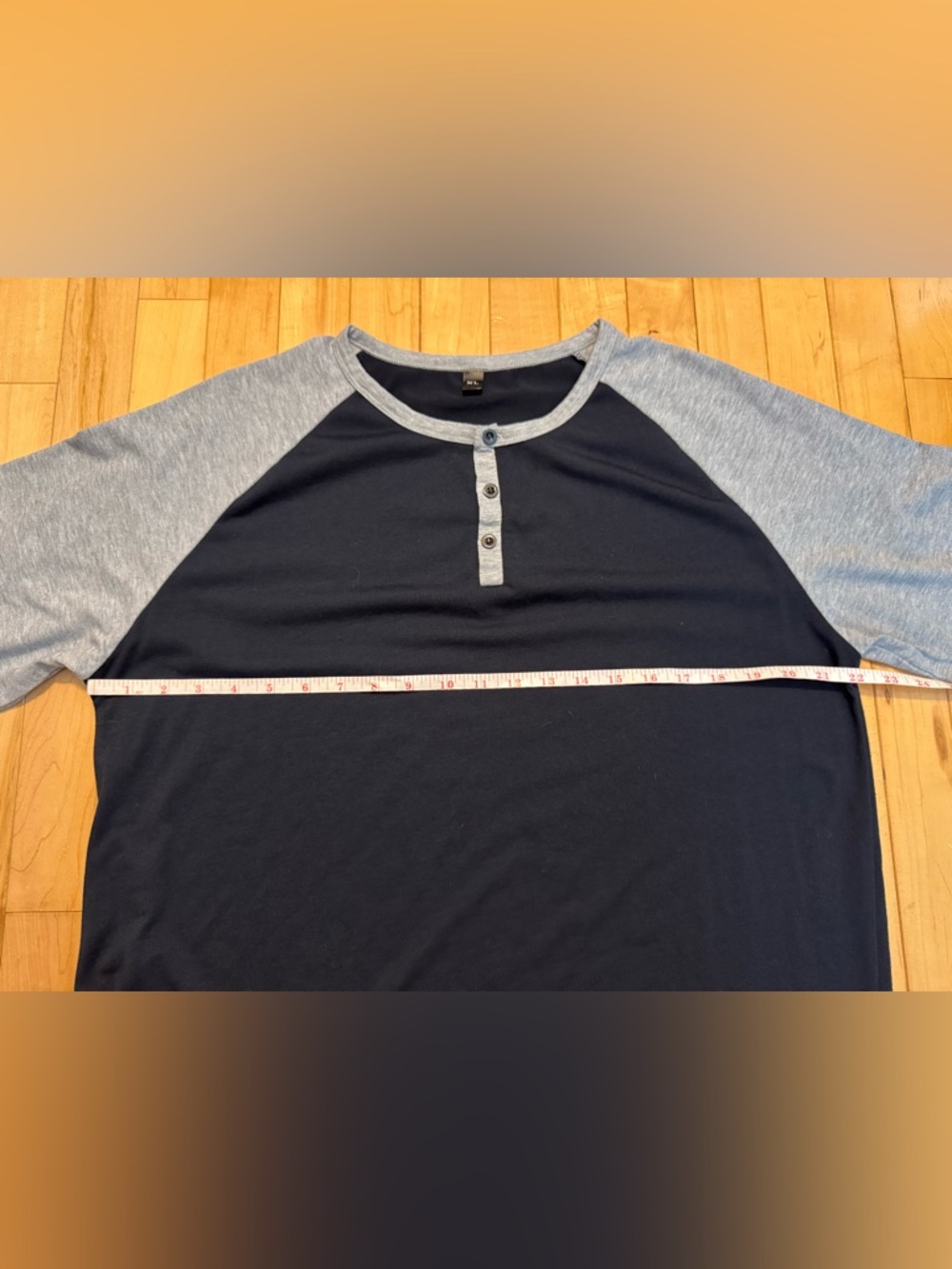 Casual Two-Tone Henley Tee - Navy & Light Gray XL - Picture 3 of 4